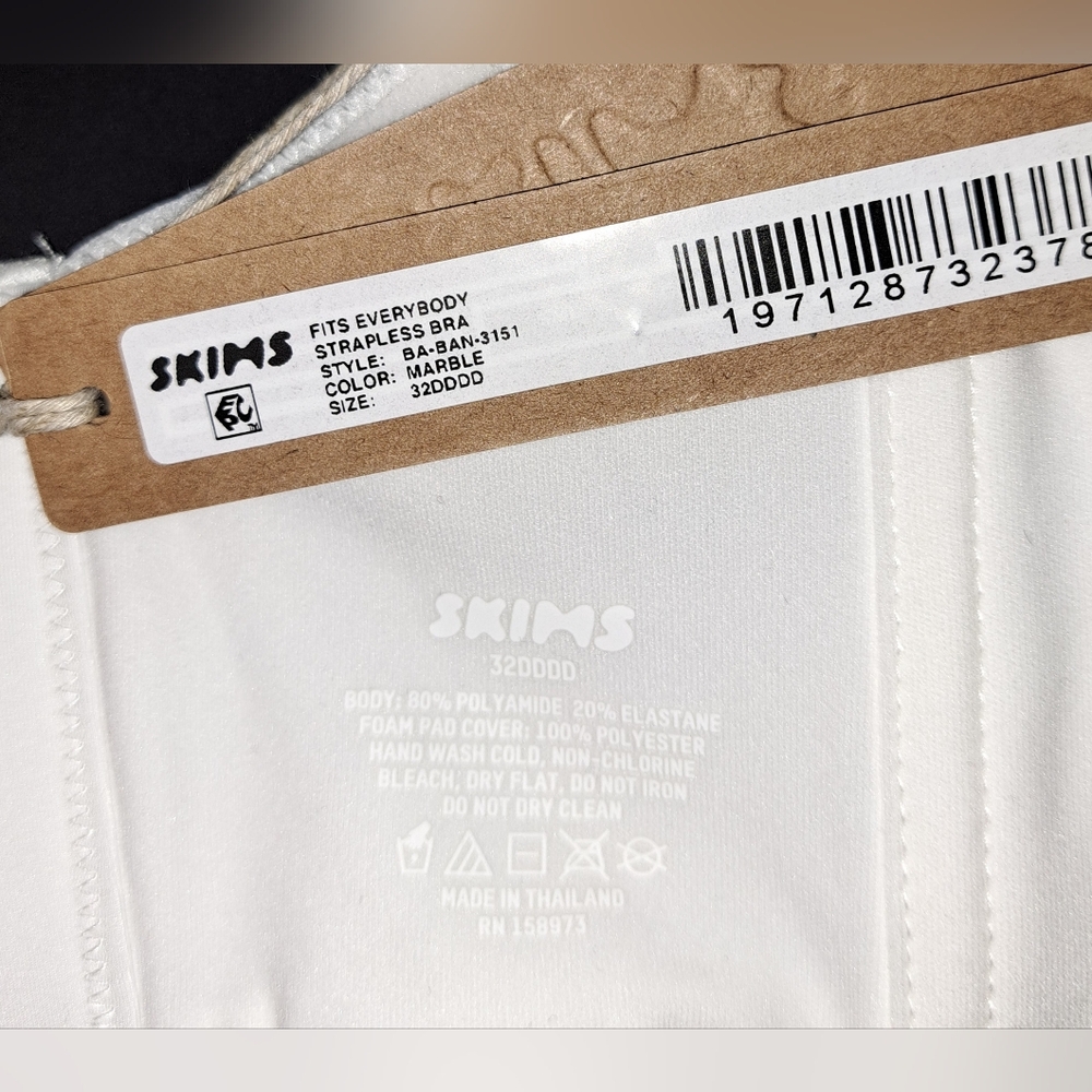 💕SKIMS Fits Everybody Lightly Lined Underwire Strapless Bra White MARBLE 32DDDD - Picture 6 of 12